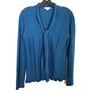 Garnet Heel Women Silk Cashmere Tie Neck Sweater Sz XS Blue Pullover Soft Cozy